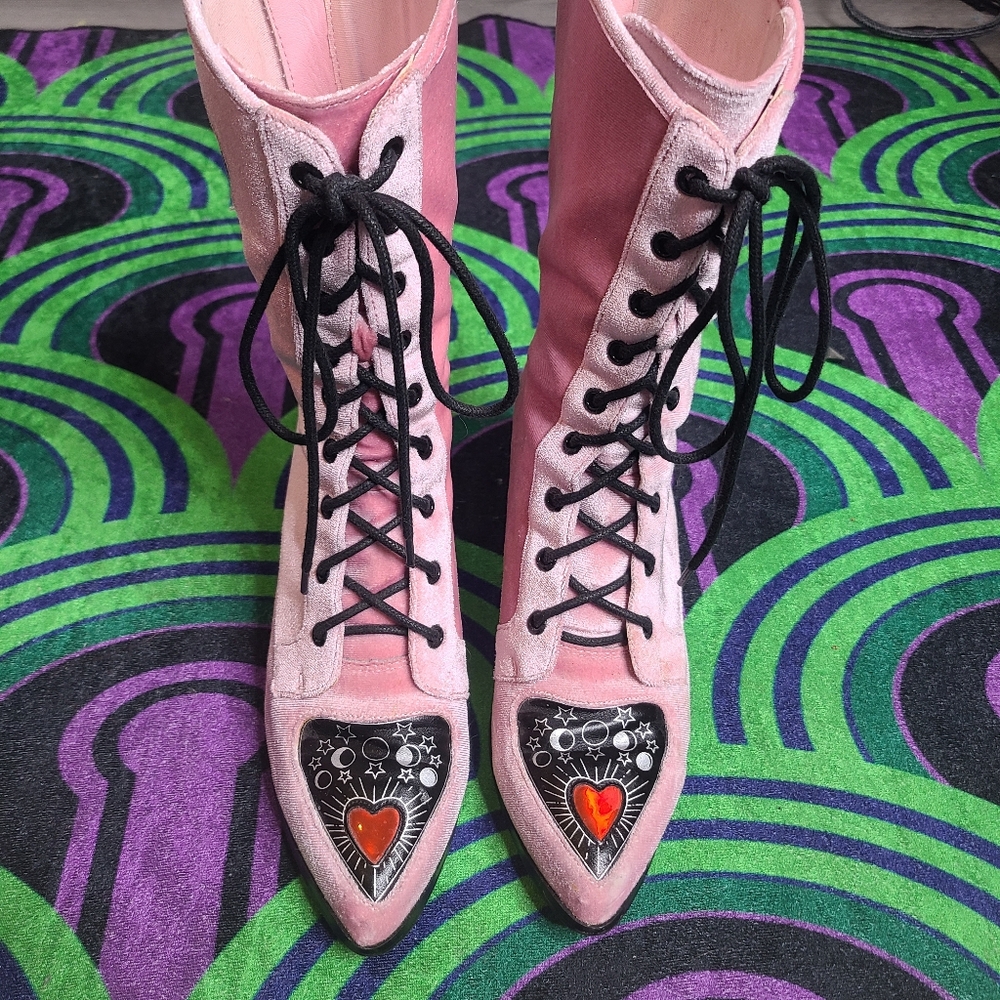 Strange Cvlt Ouija Board Spirit Pink Velvet Valentines Boots